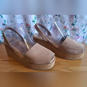 NWOT Spanish Sandal Company Latte Espadrille Wedge Heel Sandal Shoe 37EU 6.5US
